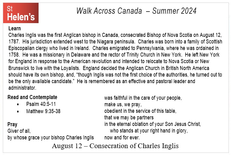 St Helen's Virtual Walk Across Canada - Prayers - August 12