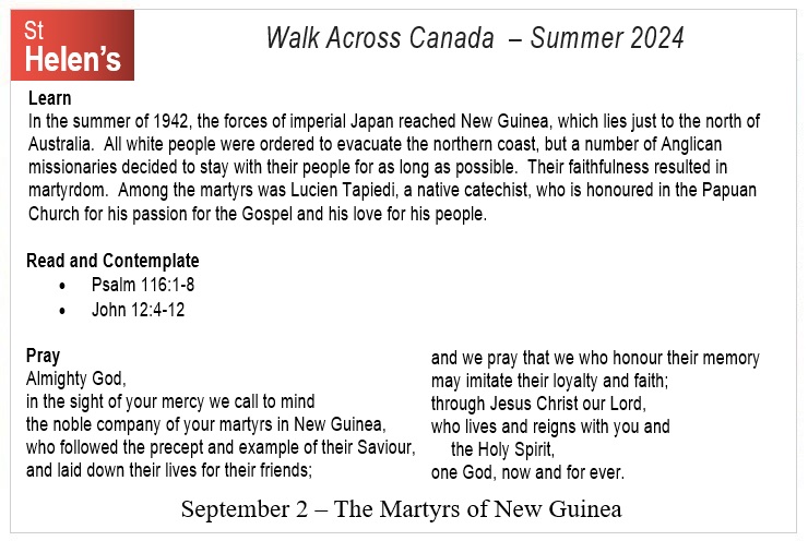 St Helen's Virtual Walk Across Canada - Prayers - September 2