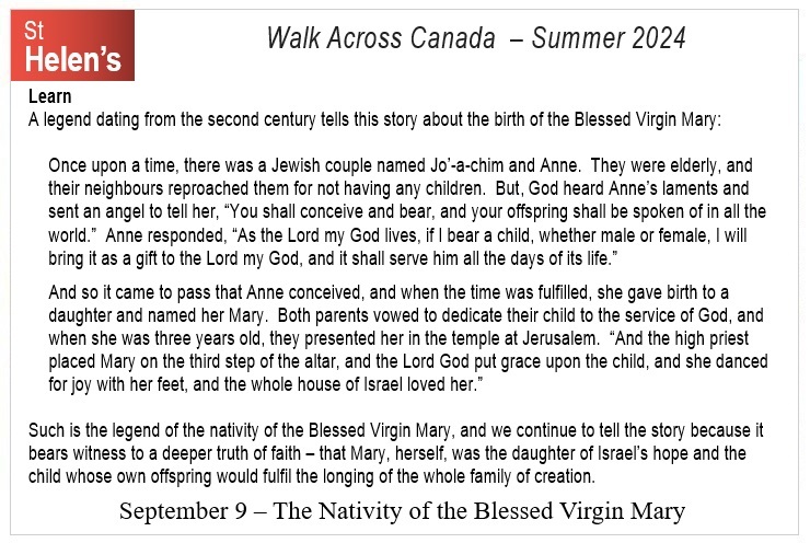 St Helen's Virtual Walk Across Canada - Prayers - September 9