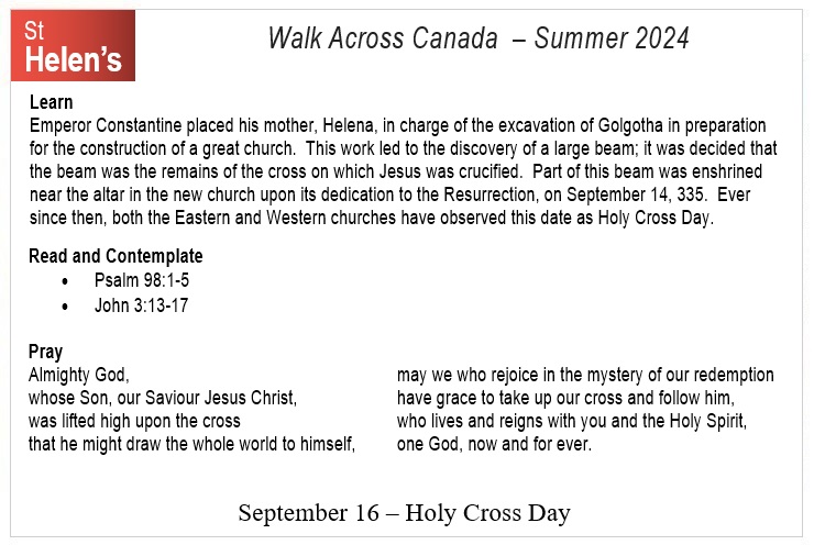 St Helen's Virtual Walk Across Canada - Prayers - September 16